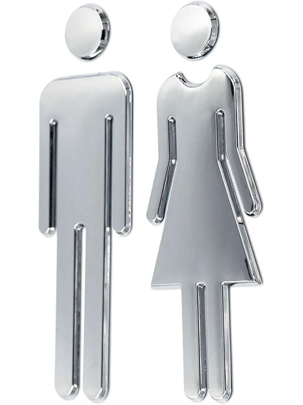 Acrylic Adhesive Backed Men's and Women's Bathroom Sign 7.8" Silver